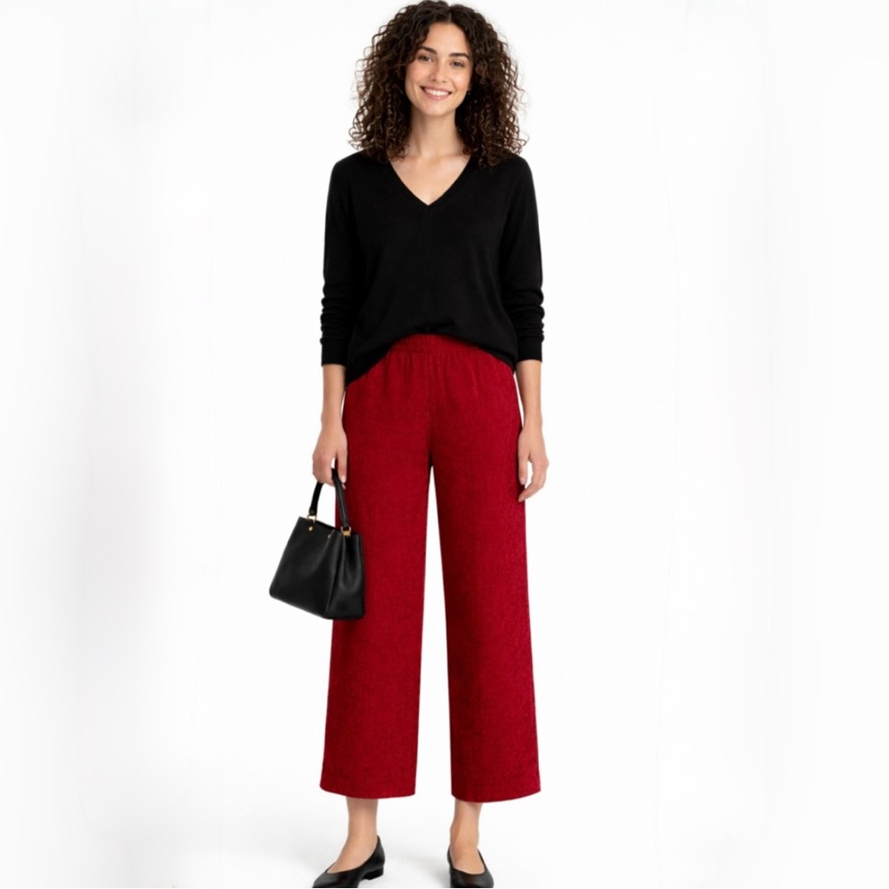 CP Shades Sausalito Textured Jacquard Rayon Pants Wine Red Wide Leg Sz Small💚
